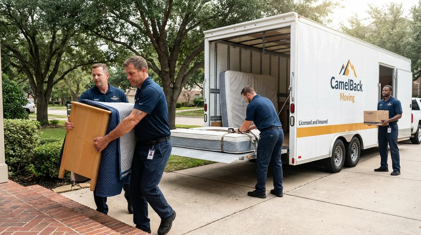 Crew loading residential truck for cross-state move from Holly Ridge, NC