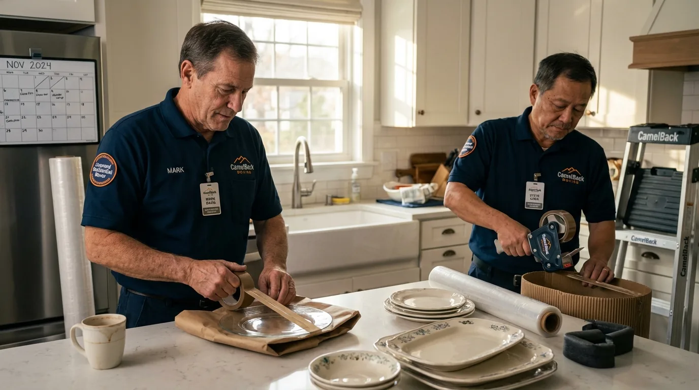 Professional crew packing kitchen dishware in Holly Ridge, NC